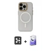 MARSİLYAN™- iPhone 15 Pro Max Kılıf Yadigar Işık - Siyah Bilvis 5in1 5D Magic Hayalet Cam Ekran Koruyucu + PVD Metal Kamera Lens - SH