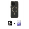 MARSİLYAN™- iPhone 15 Pro Max Kılıf Yadigar Işık - Siyah Bilvis 5in1 5D Magic Hayalet Cam Ekran Koruyucu + PVD Metal Kamera Lens - TU