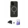 MARSİLYAN™- iPhone 15 Pro Max Kılıf Yadigar Işık - Siyah Bilvis 5in1 5D Magic Hayalet Cam Ekran Koruyucu + Raze Metal Kamera Lens - GS