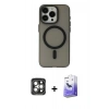 MARSİLYAN™- iPhone 15 Pro Max Kılıf Yadigar Işık - Siyah Bilvis 5in1 5D Magic Hayalet Cam Ekran Koruyucu + PVD Metal Kamera Lens - GI