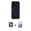 MARSİLYAN™- iPhone 15 Pro Max Kılıf Yadigar Işık - Siyah Bilvis 5in1 5D Magic Hayalet Cam Ekran Koruyucu + PVD Metal Kamera Lens - GI