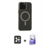 MARSİLYAN™- iPhone 15 Pro Max Kılıf Yadigar Işık - Siyah Bilvis 5in1 5D Magic Hayalet Cam Ekran Koruyucu + PVD Metal Kamera Lens - SH