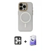 MARSİLYAN™- iPhone 15 Pro Max Kılıf Yadigar Işık - Siyah Bilvis 5in1 5D Magic Hayalet Cam Ekran Koruyucu + PVD Metal Kamera Lens - GS