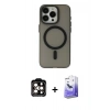 MARSİLYAN™- iPhone 15 Pro Max Kılıf Yadigar Işık - Siyah Bilvis 5in1 5D Magic Hayalet Cam Ekran Koruyucu + PVD Metal Kamera Lens - TU