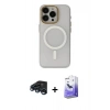 MARSİLYAN™- iPhone 15 Pro Max Kılıf Yadigar Işık - Siyah Bilvis 5in1 5D Magic Hayalet Cam Ekran Koruyucu + Lacivert Raze Metal Kamera Lens