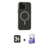 MARSİLYAN™- iPhone 15 Pro Max Kılıf Yadigar Işık - Siyah Bilvis 5in1 5D Magic Hayalet Cam Ekran Koruyucu + PVD Metal Kamera Lens - GI