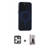 MARSİLYAN™- iPhone 15 Pro Max Kılıf Yadigar Işık - Siyah Bilvis Hayalet Cam Ekran Koruyucu + Gümüş PVD Metal Kamera Lens