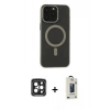 MARSİLYAN™- iPhone 15 Pro Max Kılıf Yadigar Işık - Siyah Bilvis Hayalet Cam Ekran Koruyucu + PVD Metal Kamera Lens - SH