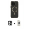 MARSİLYAN™- iPhone 15 Pro Max Kılıf Yadigar Işık - Siyah Bilvis Hayalet Cam Ekran Koruyucu + PVD Metal Kamera Lens - LT
