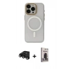 MARSİLYAN™- iPhone 15 Pro Max Kılıf Yadigar Işık - Siyah Bilvis Hayalet Cam Ekran Koruyucu + Siyah Raze Metal Kamera Lens
