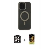 MARSİLYAN™- iPhone 15 Pro Max Kılıf Yadigar Işık - Siyah Buffer Cam Ekran Koruyucu + PVD Metal Kamera Lens - TU