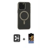 MARSİLYAN™- iPhone 15 Pro Max Kılıf Yadigar Işık - Siyah Buffer Hayalet Cam Ekran Koruyucu + PVD Metal Kamera Lens - SH