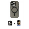 MARSİLYAN™- iPhone 15 Pro Max Kılıf Yadigar Işık - Siyah Buffer Hayalet Cam Ekran Koruyucu + PVD Metal Kamera Lens - TU