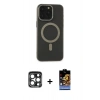 MARSİLYAN™- iPhone 15 Pro Max Kılıf Yadigar Işık - Siyah Buffer Hayalet Cam Ekran Koruyucu + PVD Metal Kamera Lens - LT