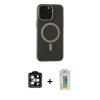 MARSİLYAN™- iPhone 15 Pro Max Kılıf Yadigar Işık - Siyah Polymer Nano Ekran Koruyucu + PVD Metal Kamera Lens - TU