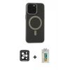 MARSİLYAN™- iPhone 15 Pro Max Kılıf Yadigar Işık - Siyah Polymer Nano Ekran Koruyucu + PVD Metal Kamera Lens - SH