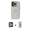 MARSİLYAN™- iPhone 15 Pro Max Kılıf Yadigar Işık - Siyah Polymer Nano Ekran Koruyucu + PVD Metal Kamera Lens - SH