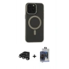 MARSİLYAN™- iPhone 15 Pro Max Kılıf Yadigar Işık - Siyah Vanessa Magic Cam + Titanyum Gri Raze Metal Kamera Lens