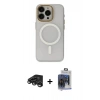 MARSİLYAN™- iPhone 15 Pro Max Kılıf Yadigar Işık - Siyah Vanessa Magic Cam + Titanyum Gri Raze Metal Kamera Lens
