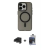 MARSİLYAN™- iPhone 15 Pro Max Kılıf Yadigar Işık - Siyah Vanessa Magic Cam + Titanyum Gri Raze Metal Kamera Lens