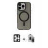 MARSİLYAN™- iPhone 15 Pro Max Kılıf Yadigar Işık - Siyah Vanessa Magic Hayalet Cam + PVD Metal Kamera Lens - GS