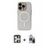 MARSİLYAN™- iPhone 15 Pro Max Kılıf Yadigar Işık - Siyah Vanessa Magic Hayalet Cam + PVD Metal Kamera Lens - GS