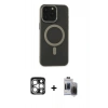 MARSİLYAN™- iPhone 15 Pro Max Kılıf Yadigar Işık - Siyah Vanessa Magic Hayalet Cam + PVD Metal Kamera Lens - GS