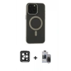 MARSİLYAN™- iPhone 15 Pro Max Kılıf Yadigar Işık - Siyah Vanessa Magic Hayalet Cam + PVD Metal Kamera Lens - SH