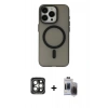MARSİLYAN™- iPhone 15 Pro Max Kılıf Yadigar Işık - Siyah Vanessa Magic Hayalet Cam + PVD Metal Kamera Lens - GI