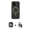 MARSİLYAN™- iPhone 15 Pro Max Kılıf Yadigar Işık - Siyah Vanessa Magic Hayalet Cam + PVD Metal Kamera Lens - TU