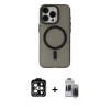MARSİLYAN™- iPhone 15 Pro Max Kılıf Yadigar Işık - Siyah Vanessa Magic Hayalet Cam + PVD Metal Kamera Lens - TU