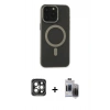 MARSİLYAN™- iPhone 15 Pro Max Kılıf Yadigar Işık - Siyah Vanessa Magic Hayalet Cam + PVD Metal Kamera Lens - GI