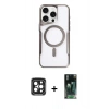 MARSİLYAN™- iPhone 15 Pro Max Kılıf Yadigar Klasik Özel Seri - Şeffaf 360 Full Body Arka Koruyucu + PVD Metal Kamera Lens - SH