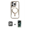MARSİLYAN™- iPhone 15 Pro Max Kılıf Yadigar Klasik Özel Seri - Şeffaf 360 Full Body Arka Koruyucu + PVD Metal Kamera Lens - GI
