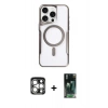 MARSİLYAN™- iPhone 15 Pro Max Kılıf Yadigar Klasik Özel Seri - Şeffaf 360 Full Body Arka Koruyucu + PVD Metal Kamera Lens - GS