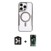 MARSİLYAN™- iPhone 15 Pro Max Kılıf Yadigar Klasik Özel Seri - Şeffaf 360 Full Body Arka Koruyucu + PVD Metal Kamera Lens - TU