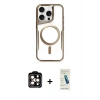 MARSİLYAN™- iPhone 15 Pro Max Kılıf Yadigar Klasik Özel Seri - Şeffaf Pasifik Cam Ekran Koruyucu + PVD Metal Kamera Lens - TU
