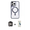 MARSİLYAN™- iPhone 15 Pro Max Kılıf Yadigar Klasik Özel Seri - Şeffaf Pasifik Cam Ekran Koruyucu + PVD Metal Kamera Lens - TU