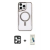 MARSİLYAN™- iPhone 15 Pro Max Kılıf Yadigar Klasik Özel Seri - Şeffaf Pasifik Cam Ekran Koruyucu + PVD Metal Kamera Lens - LT
