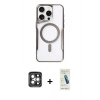 MARSİLYAN™- iPhone 15 Pro Max Kılıf Yadigar Klasik Özel Seri - Şeffaf Pasifik Cam Ekran Koruyucu + PVD Metal Kamera Lens - GI