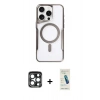 MARSİLYAN™- iPhone 15 Pro Max Kılıf Yadigar Klasik Özel Seri - Şeffaf Pasifik Cam Ekran Koruyucu + PVD Metal Kamera Lens - LT