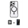 MARSİLYAN™- iPhone 15 Pro Max Kılıf Yadigar Klasik Özel Seri - Siyah 3D Antistatik Hayalet Cam Ekran Koruyucu + PVD Metal Kamera Lens - GI