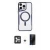 MARSİLYAN™- iPhone 15 Pro Max Kılıf Yadigar Klasik Özel Seri - Siyah 3D Antistatik Hayalet Cam Ekran Koruyucu + PVD Metal Kamera Lens - GI