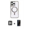 MARSİLYAN™- iPhone 15 Pro Max Kılıf Yadigar Klasik Özel Seri - Siyah 3D Antistatik Hayalet Cam Ekran Koruyucu + PVD Metal Kamera Lens - GI