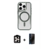 MARSİLYAN™- iPhone 15 Pro Max Kılıf Yadigar Klasik Özel Seri - Siyah 3D Antistatik Hayalet Cam Ekran Koruyucu + PVD Metal Kamera Lens - TU