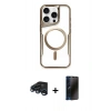 MARSİLYAN™- iPhone 15 Pro Max Kılıf Yadigar Klasik Özel Seri - Siyah 3D Antistatik Hayalet Cam Ekran Koruyucu + Raze Metal Kamera Lens - LT