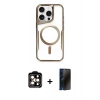 MARSİLYAN™- iPhone 15 Pro Max Kılıf Yadigar Klasik Özel Seri - Siyah 3D Antistatik Hayalet Cam Ekran Koruyucu + PVD Metal Kamera Lens - TU