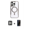MARSİLYAN™- iPhone 15 Pro Max Kılıf Yadigar Klasik Özel Seri - Siyah 3D Antistatik Hayalet Cam Ekran Koruyucu + PVD Metal Kamera Lens - GI