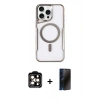 MARSİLYAN™- iPhone 15 Pro Max Kılıf Yadigar Klasik Özel Seri - Siyah 3D Antistatik Hayalet Cam Ekran Koruyucu + PVD Metal Kamera Lens - TU