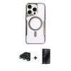 MARSİLYAN™- iPhone 15 Pro Max Kılıf Yadigar Klasik Özel Seri - Siyah 3D Antistatik Hayalet Cam Ekran Koruyucu + Raze Metal Kamera Lens - LT